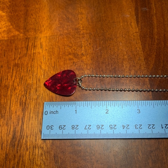 Men’s Red Marbleized Guitar Pick Silver Ball Chain Necklace, 23” - Picture 7 of 7